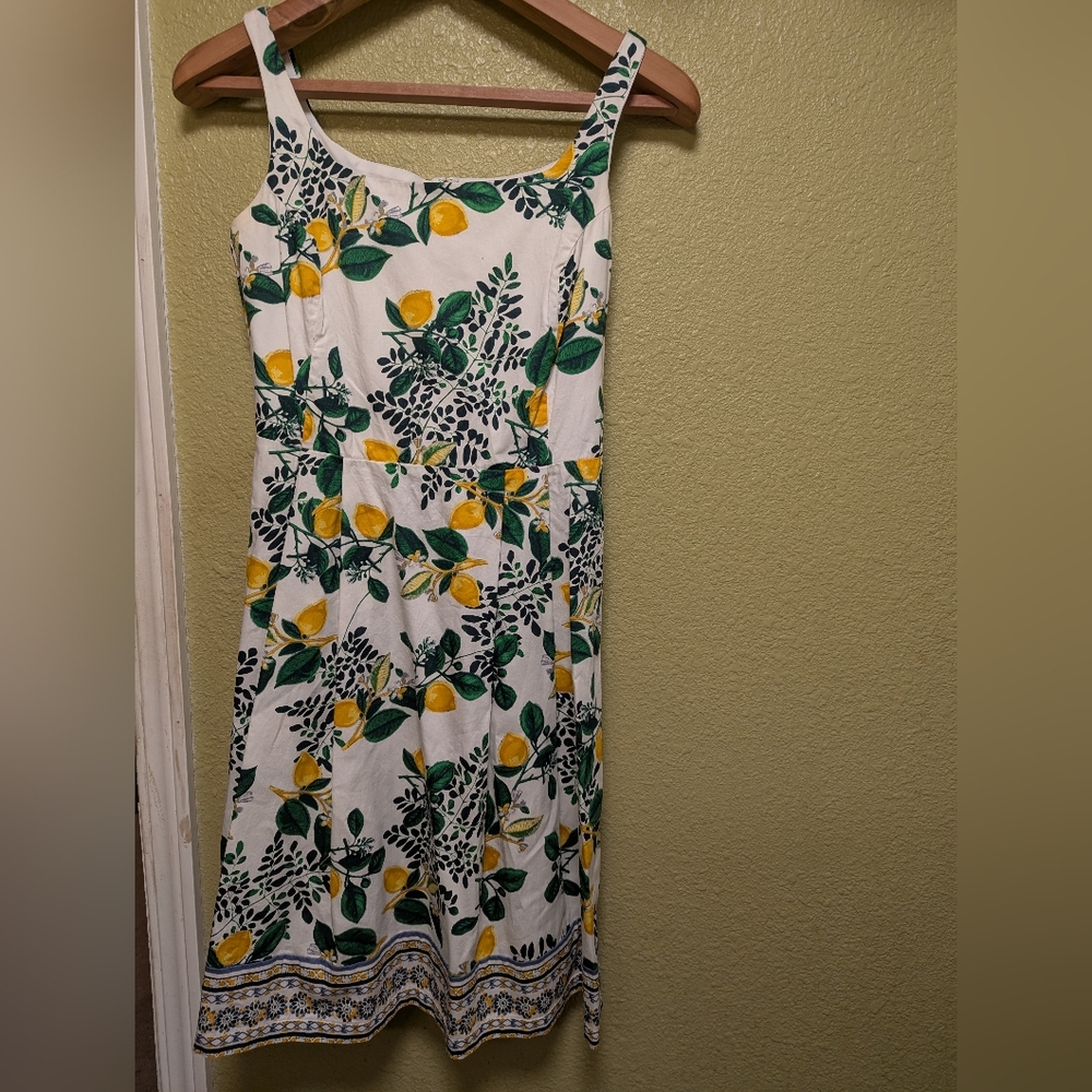 100% Cotton Lemon Print A-Line Sleeveless Dress Size 2